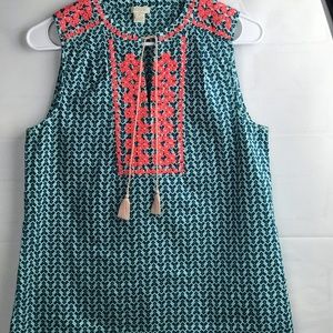 JCREW womens Boho Embroidered Sleeveless top blouse :Sz2
